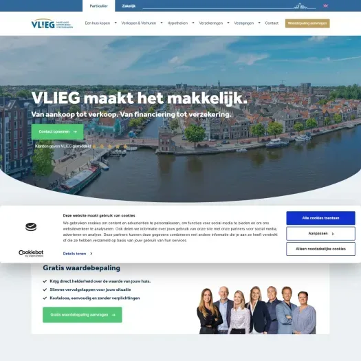 Screenshot of the website of www.vlieg.nl