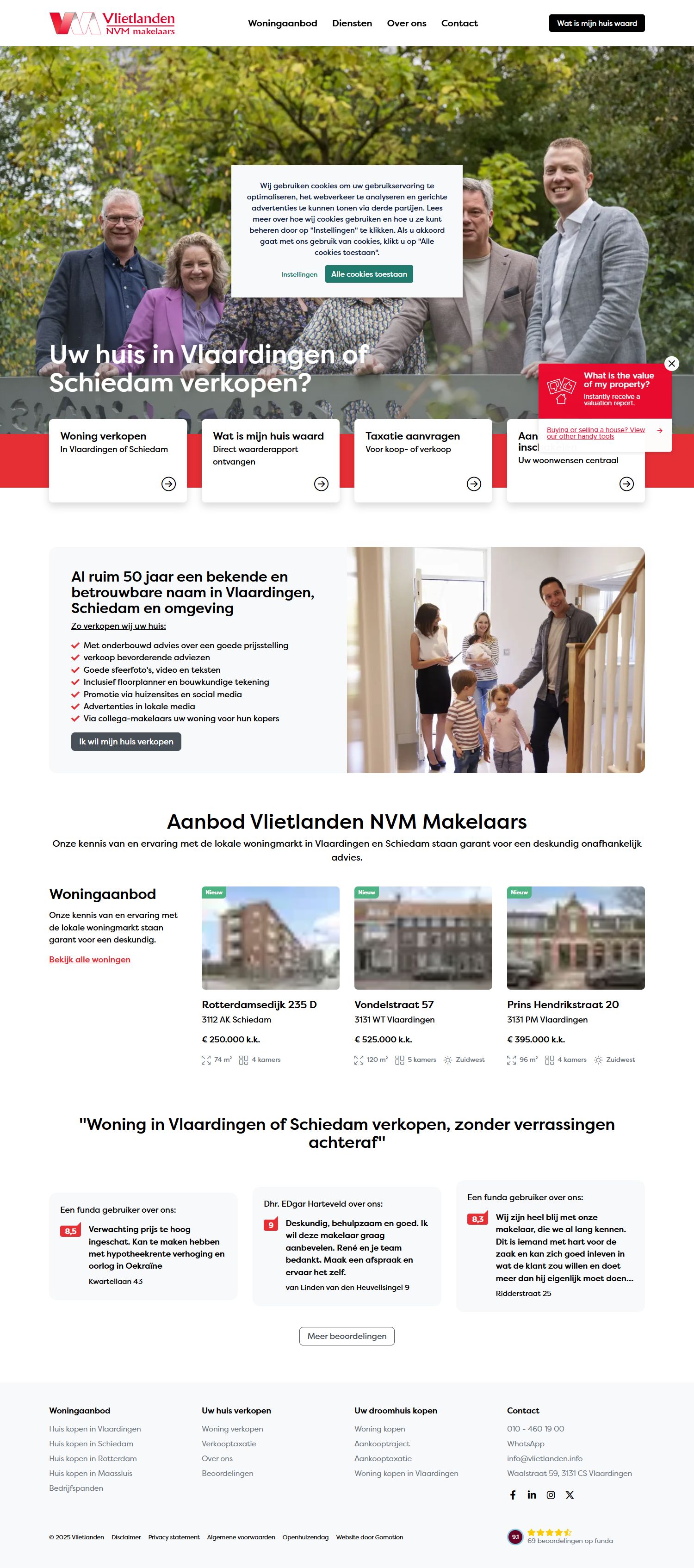 Screenshot van de website van www.vlietlanden.info