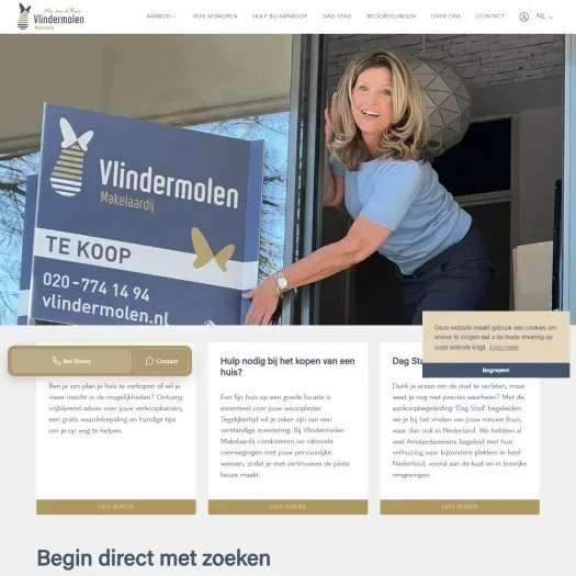 Screenshot of the website of www.vlindermolen.nl