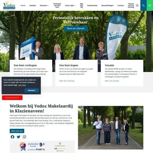 Screenshot van de website van www.vodoz.nl