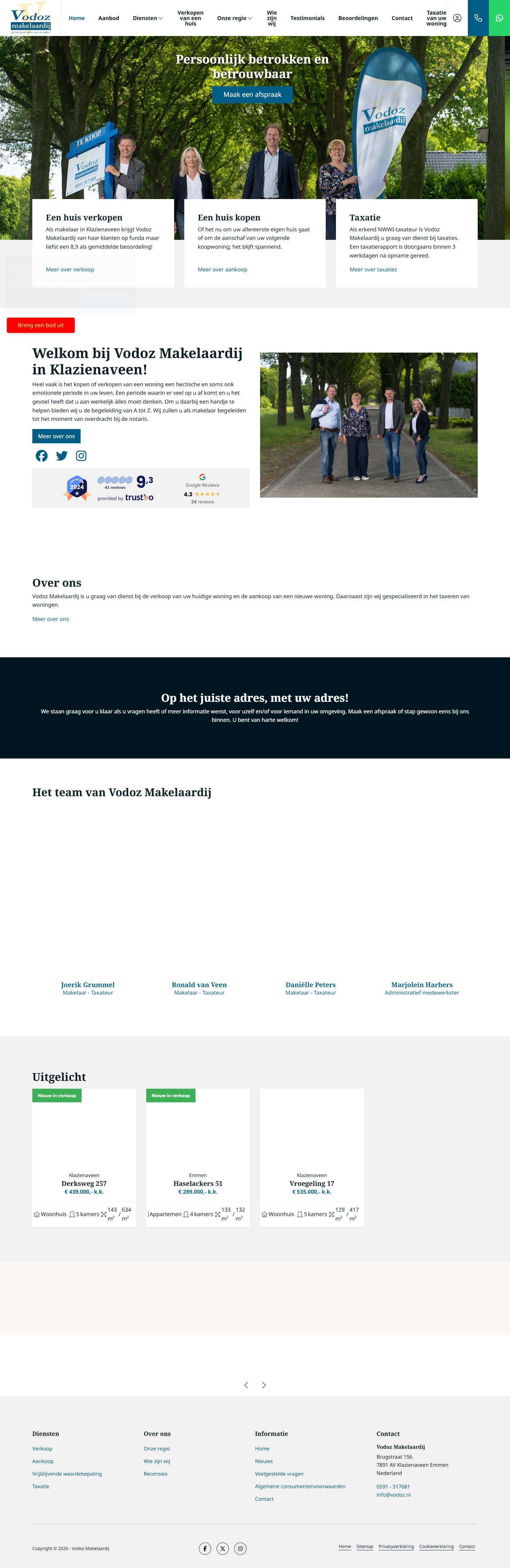 Screenshot van de website van www.vodoz.nl