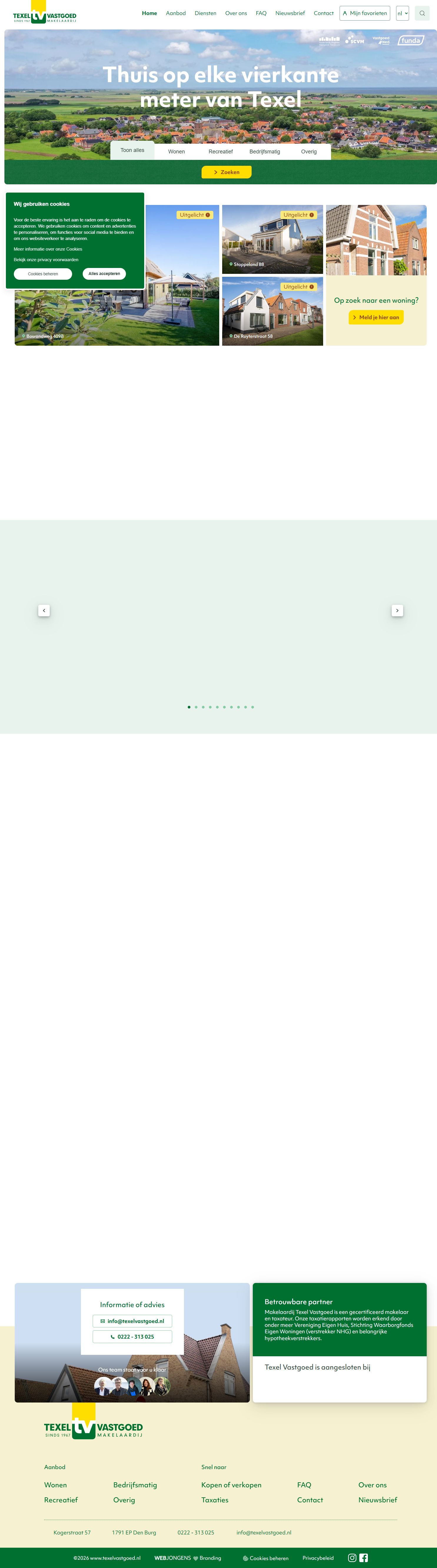 Screenshot van de website van www.texelvastgoed.nl