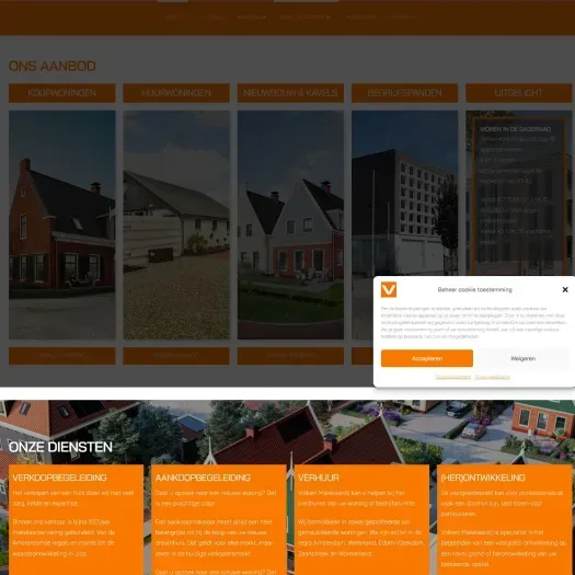 Screenshot van de website van volkertmakelaardij.nl