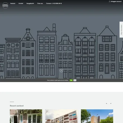 Screenshot of the website of www.vondel-makelaars.nl