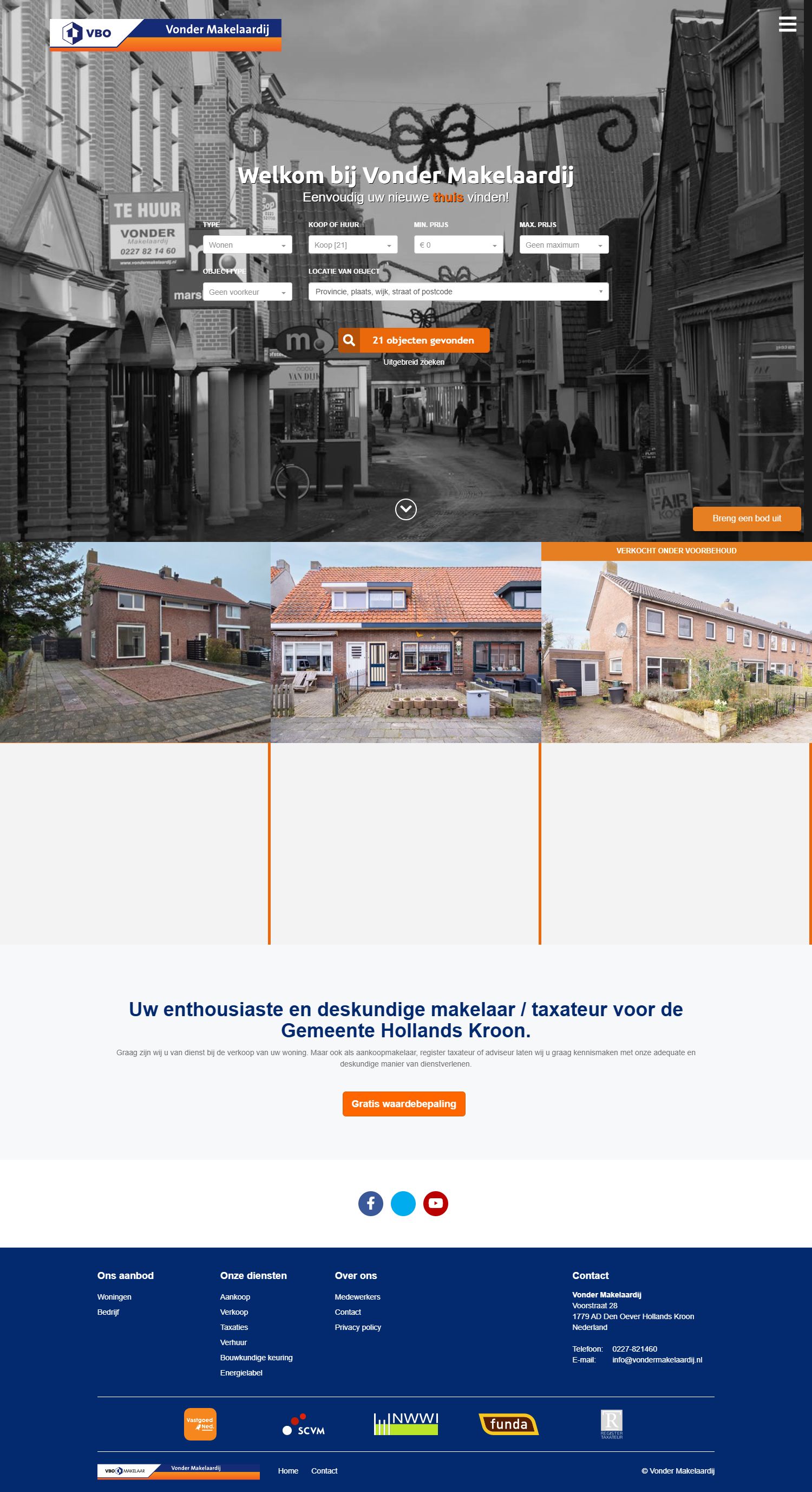 Screenshot van de website van www.vondermakelaardij.nl