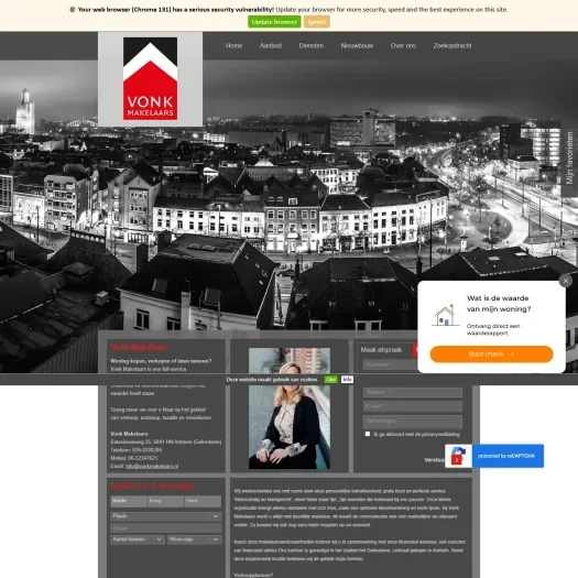 Screenshot of the website of www.vonkmakelaars.nl