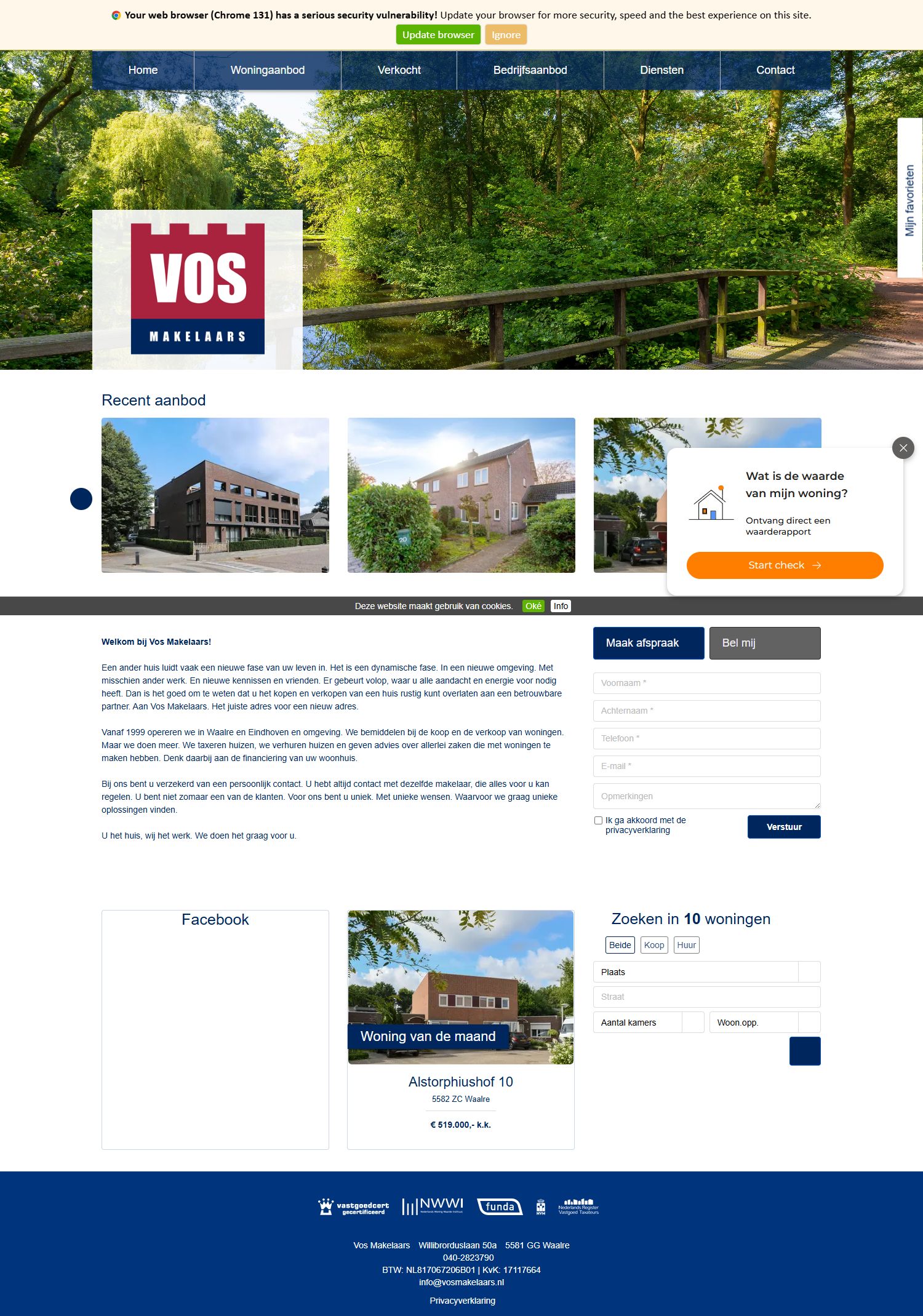 Screenshot van de website van www.vosmakelaars.nl