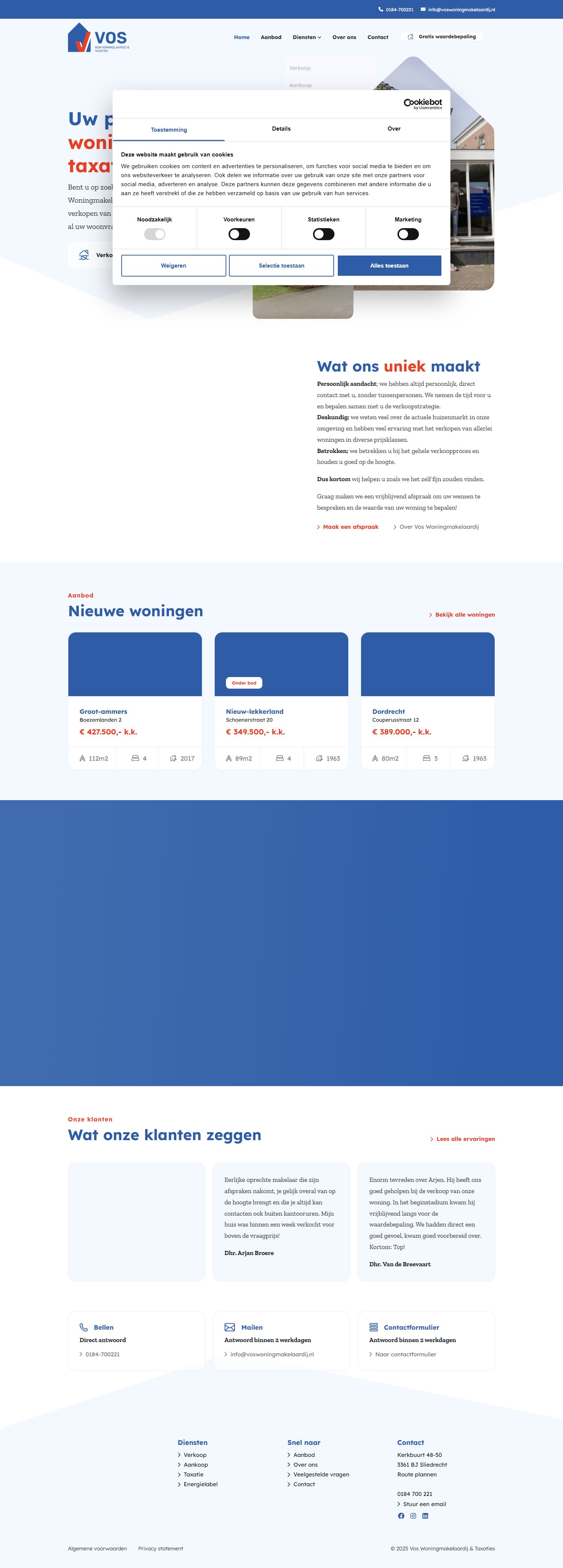 Screenshot van de website van www.voswoningmakelaardij.nl