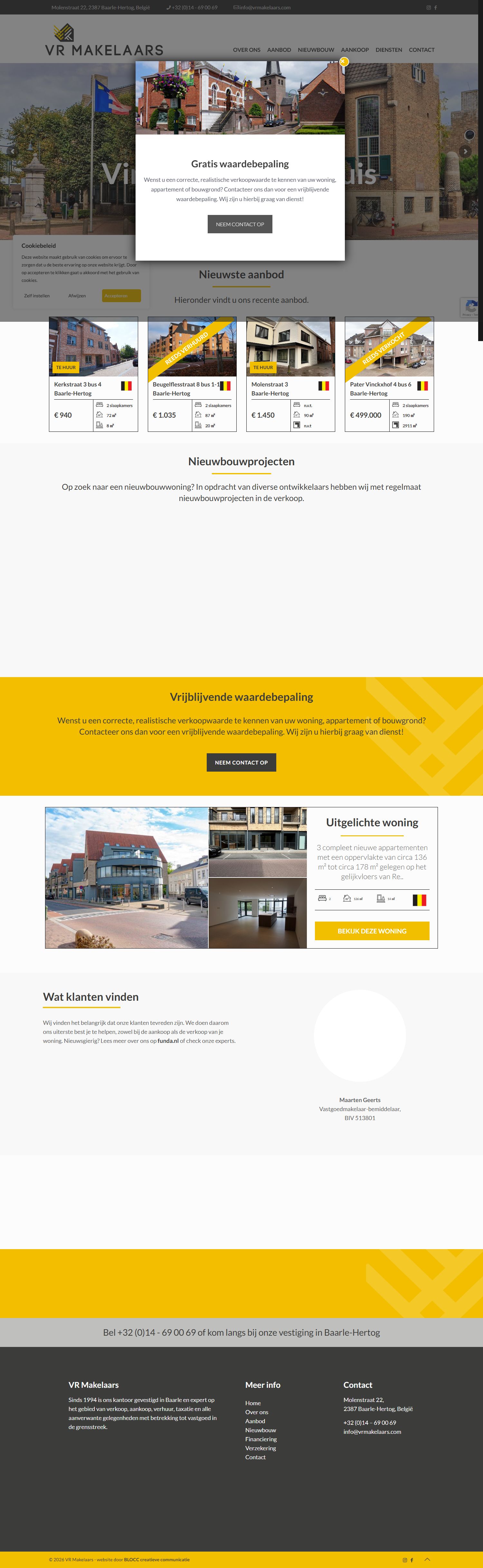 Screenshot van de website van www.vrmakelaars.com