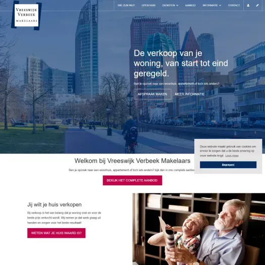 Screenshot van de website van www.vvmakelaars.nl