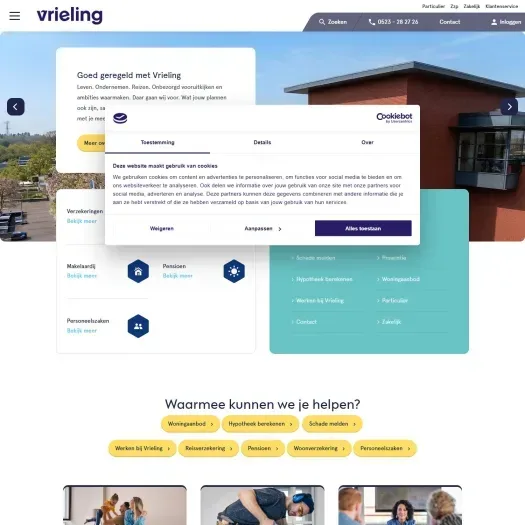 Screenshot of the website of www.vrieling.nl