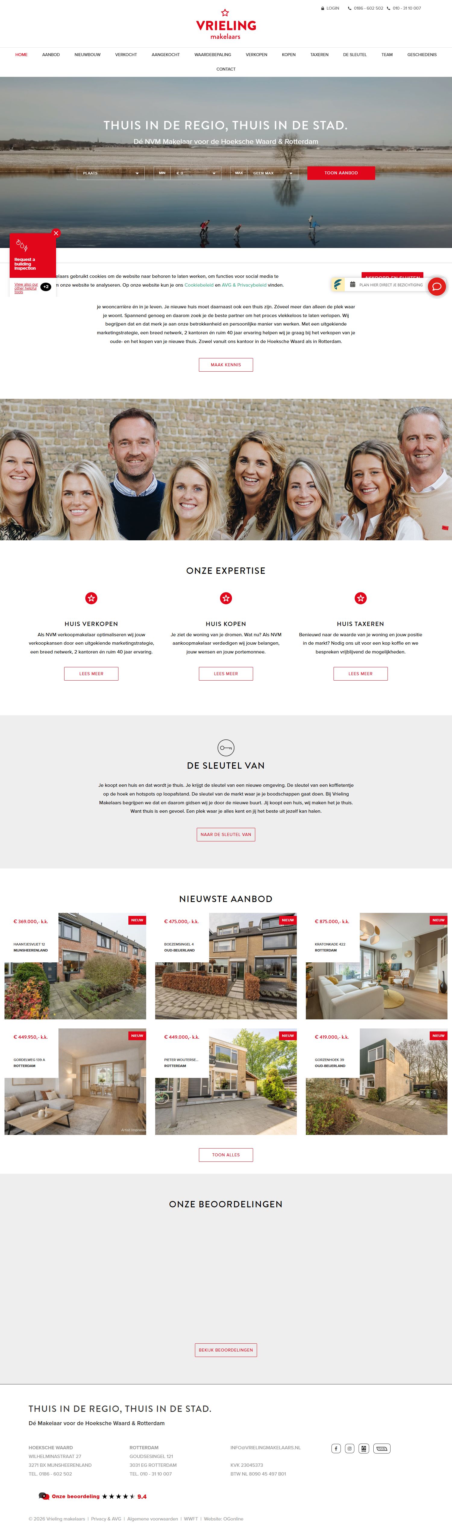 Screenshot van de website van www.vrielingmakelaars.nl