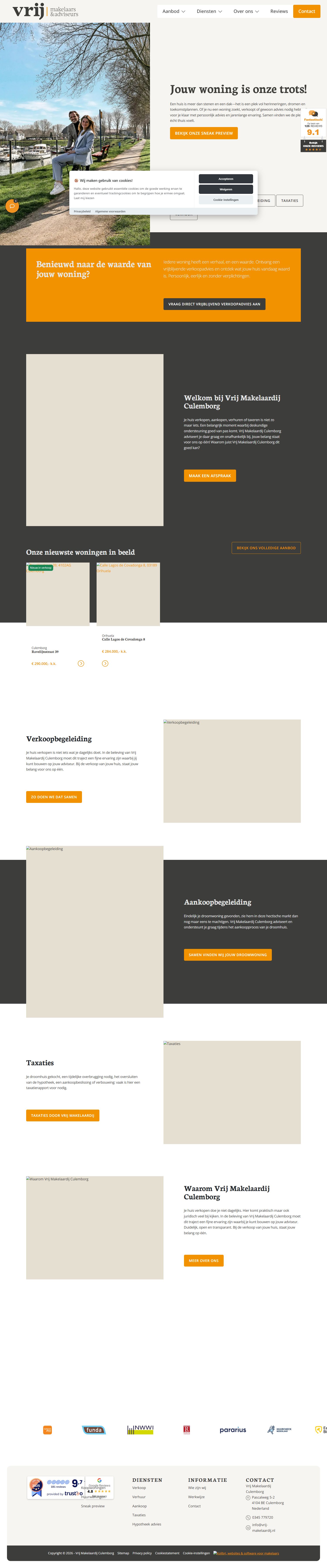 Screenshot van de website van www.vrij-makelaardij.nl