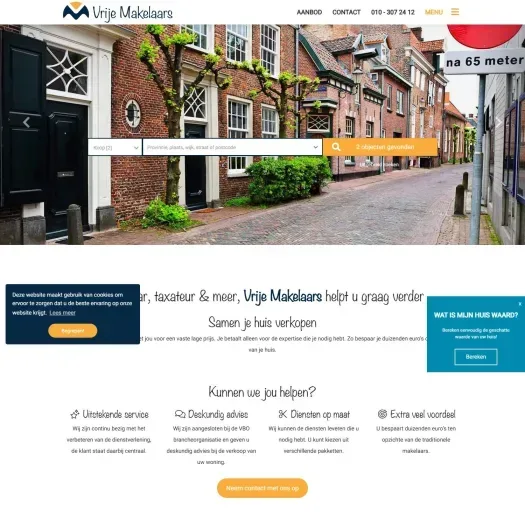 Screenshot van de website van www.vrijemakelaars.nl