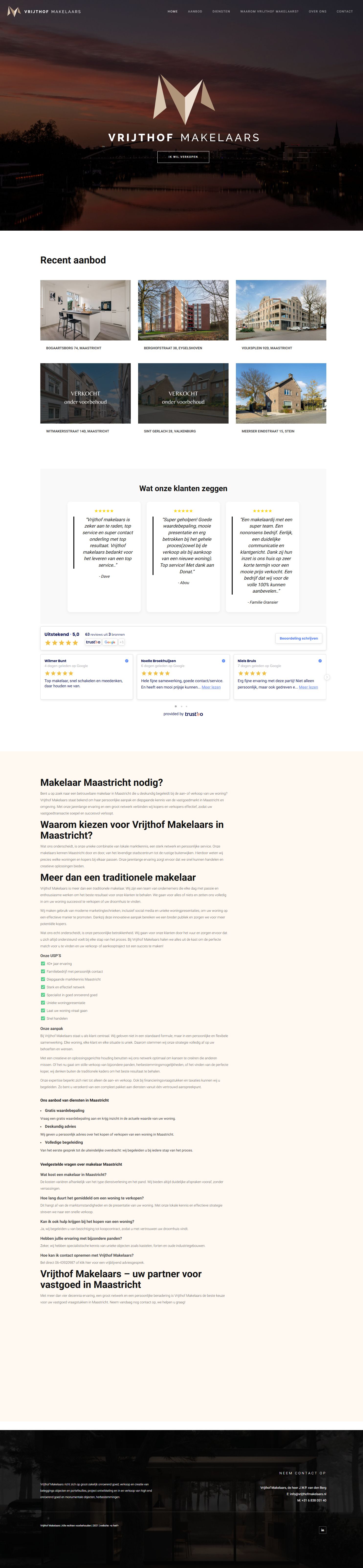 Screenshot van de website van www.vrijthofmakelaars.nl