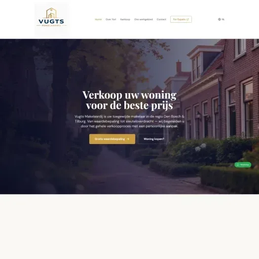 Screenshot van de website van www.vugtsmakelaardij.nl