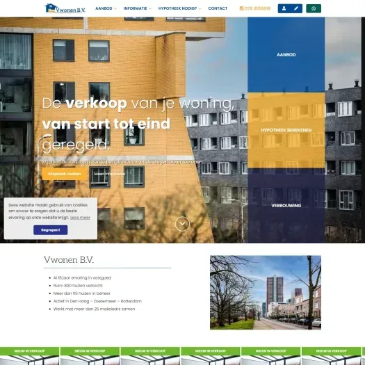 Screenshot van de website van www.vwonen.nl