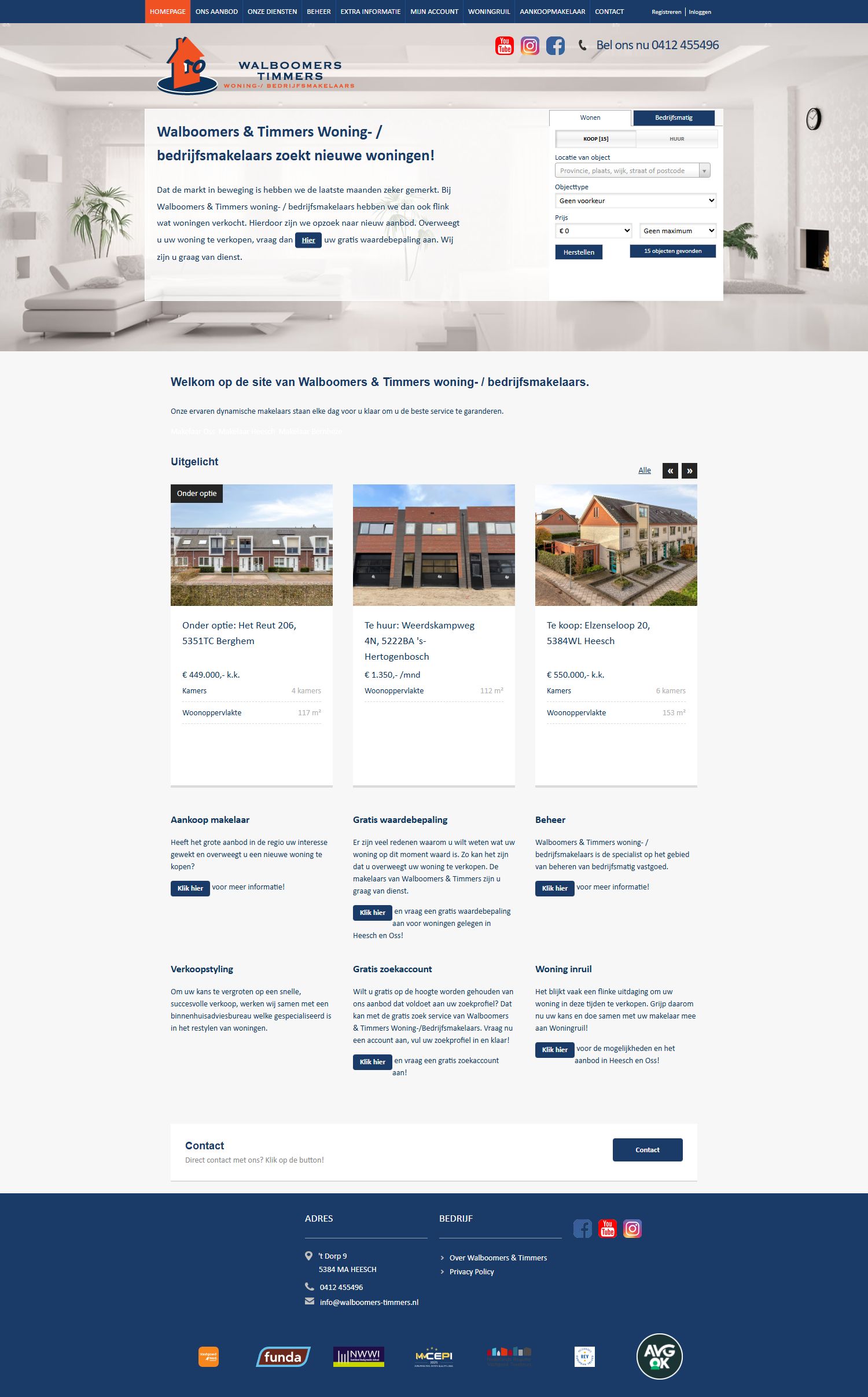 Screenshot van de website van www.walboomers-timmers.nl