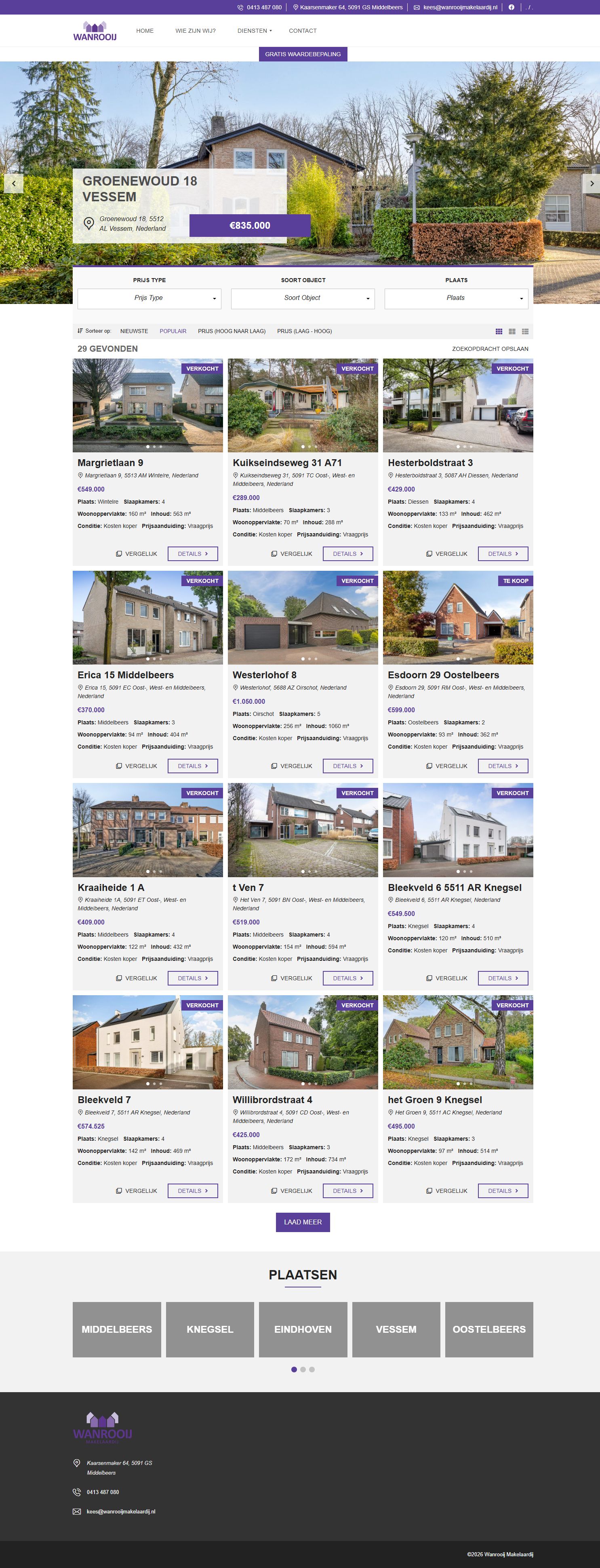 Screenshot van de website van www.wanrooijmakelaardij.nl