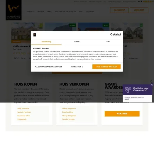 Screenshot van de website van www.warnarsmakelaardij.nl