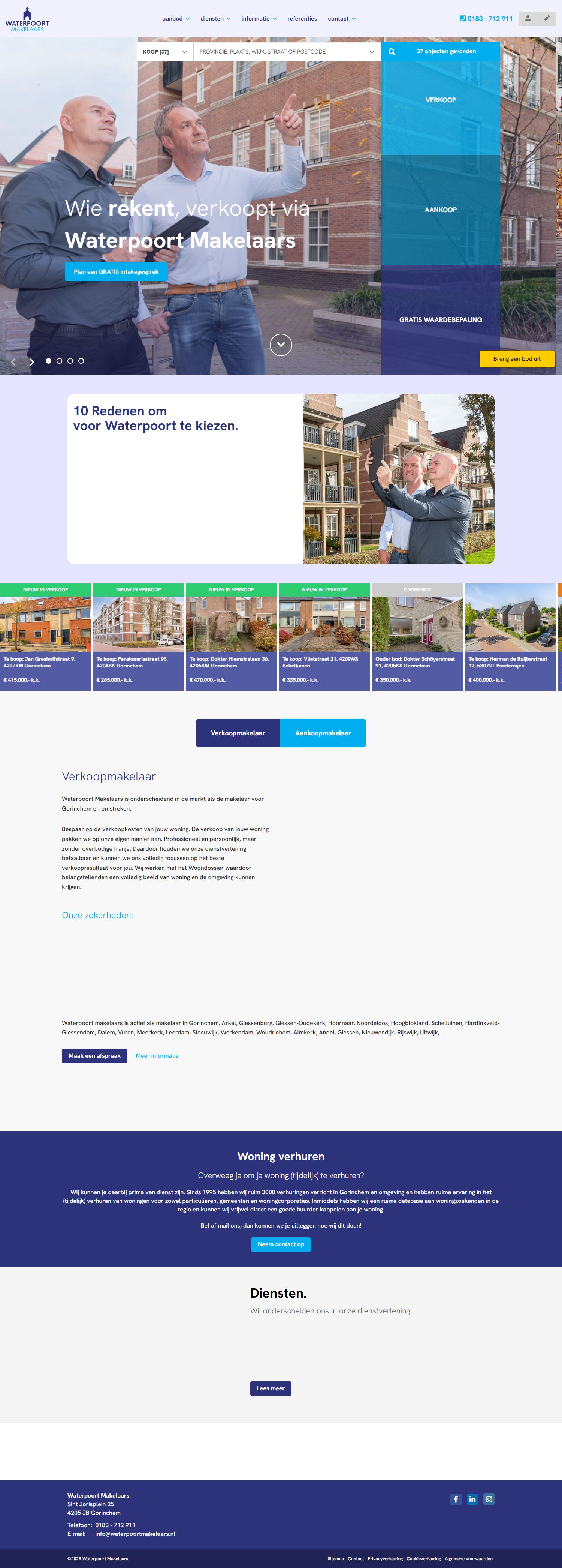 Screenshot van de website van www.waterpoortmakelaars.nl
