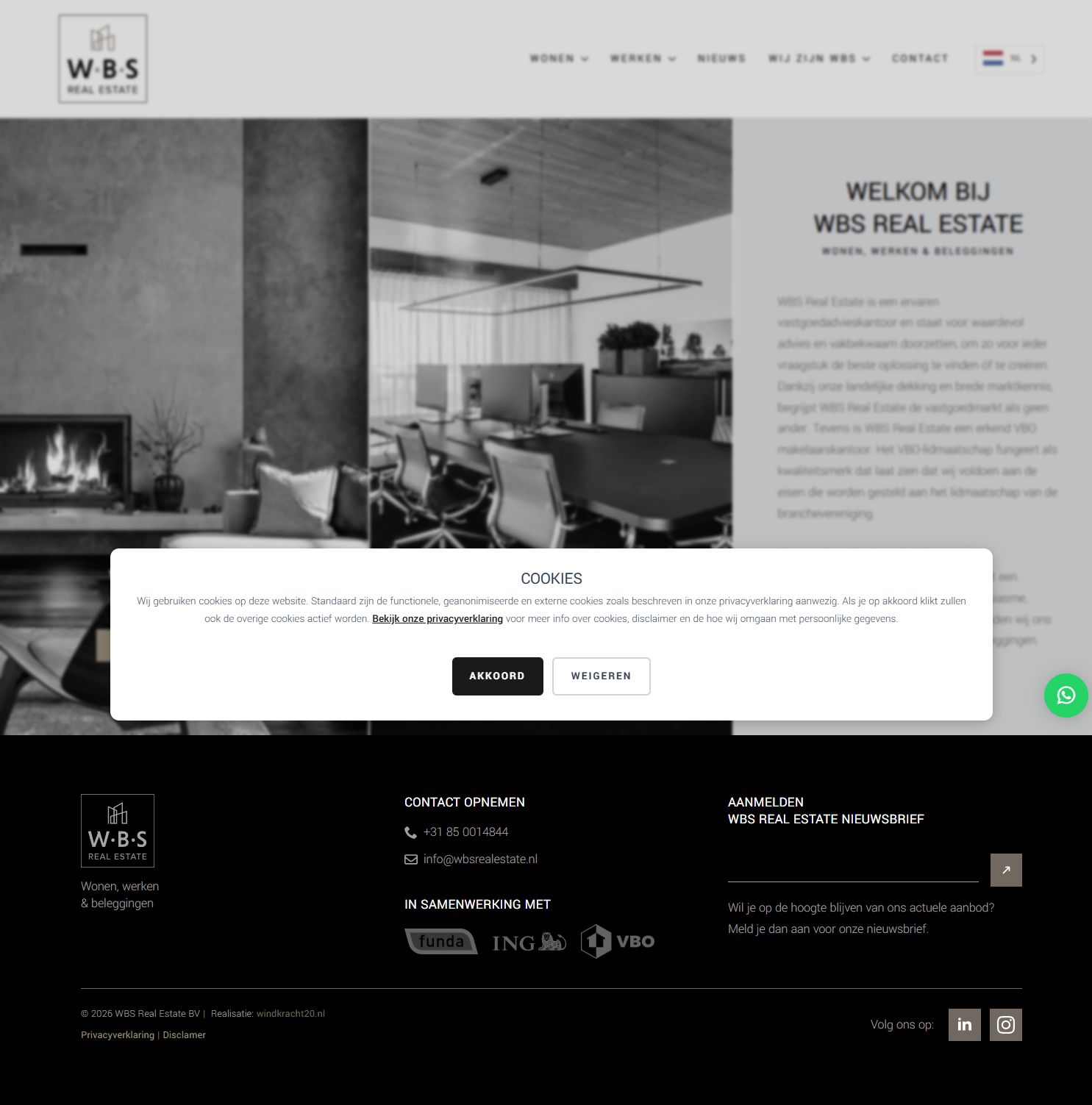 Screenshot van de website van www.wbsrealestate.nl