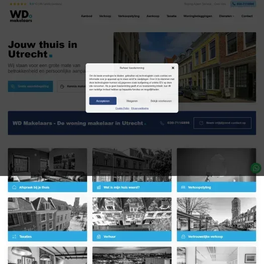 Screenshot van de website van www.wdmakelaars.nl