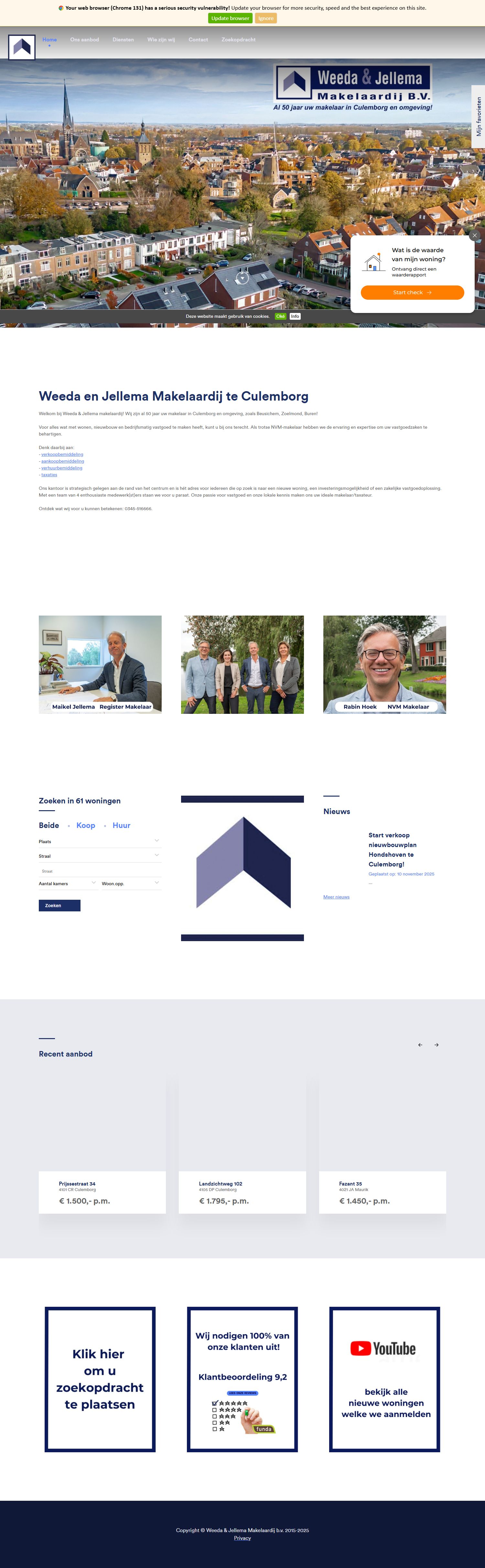 Screenshot van de website van www.w-j.nl