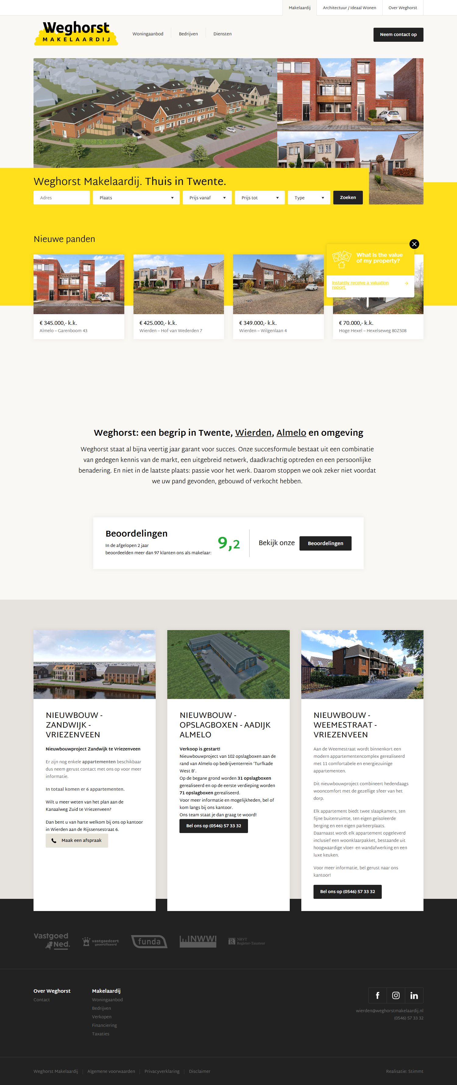 Screenshot van de website van www.weghorstmakelaardij.nl