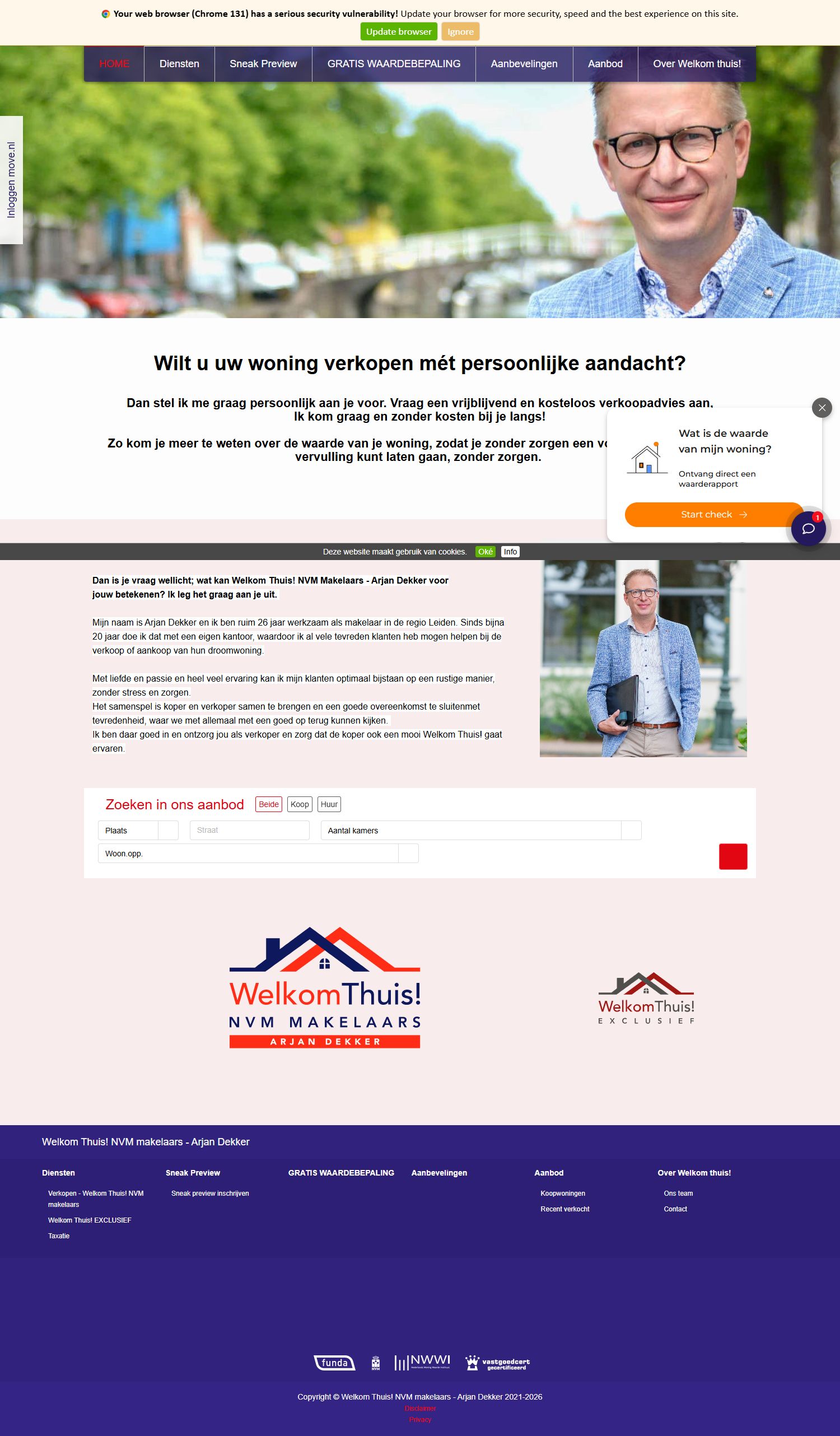 Screenshot van de website van www.welkomthuismakelaardij.nl