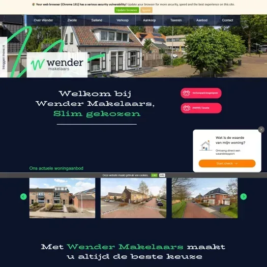Screenshot of the website of www.wendermakelaars.nl