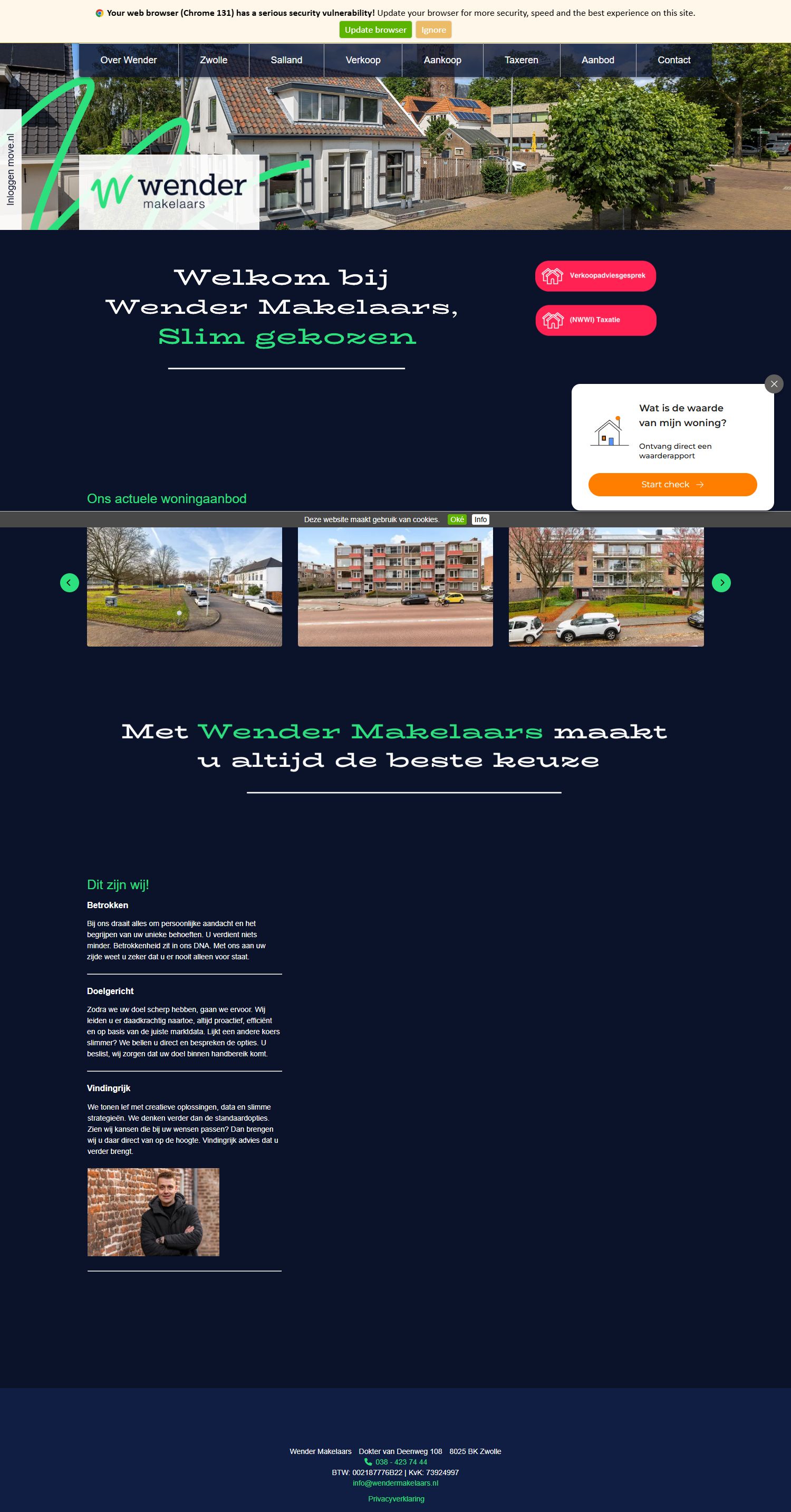 Screenshot van de website van www.wendermakelaars.nl