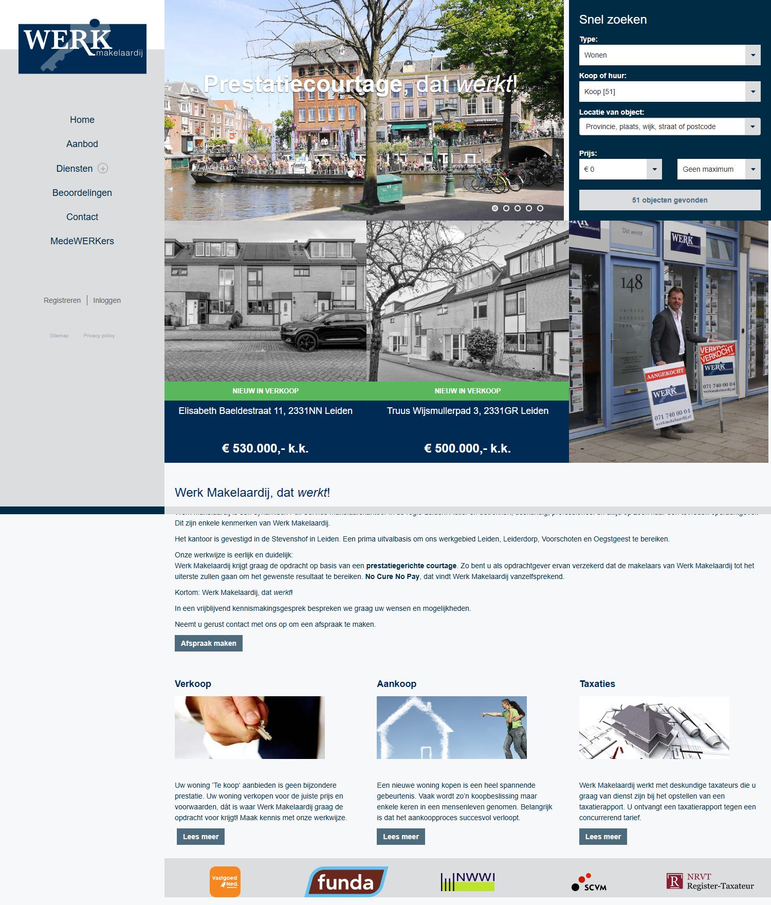 Screenshot van de website van www.werkmakelaardij.nl