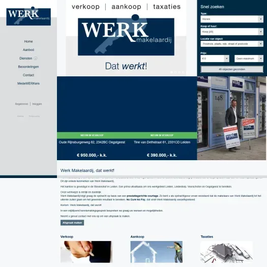 Screenshot van de website van www.werkmakelaardij.nl