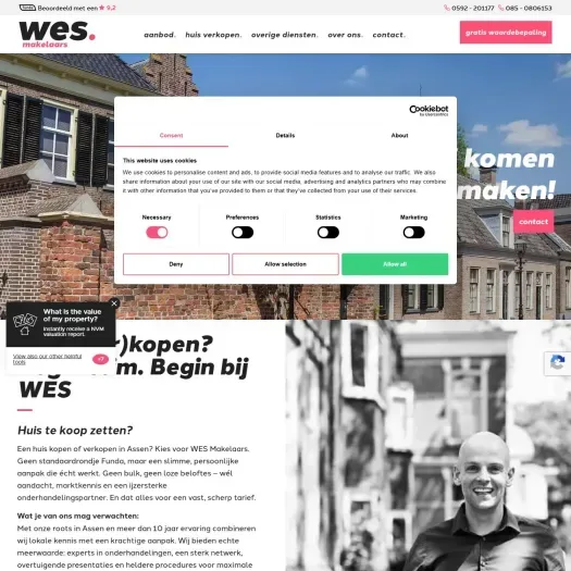 Screenshot van de website van www.wesmakelaars.nl