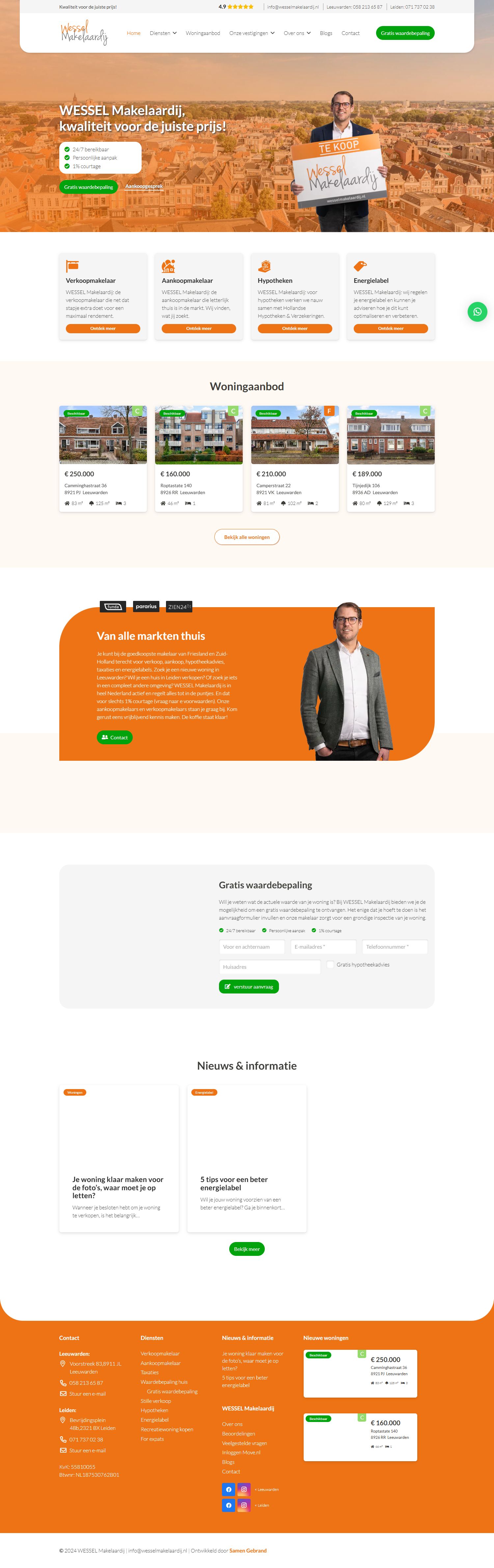 Screenshot van de website van www.wesselmakelaardij.nl