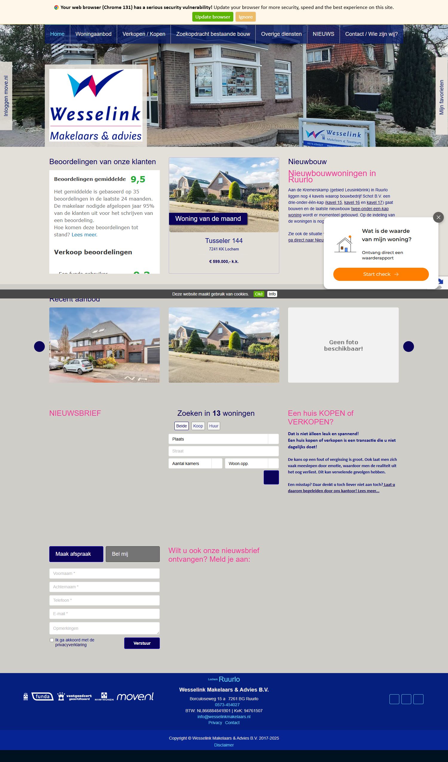 Screenshot van de website van www.wesselinkmakelaars.nl