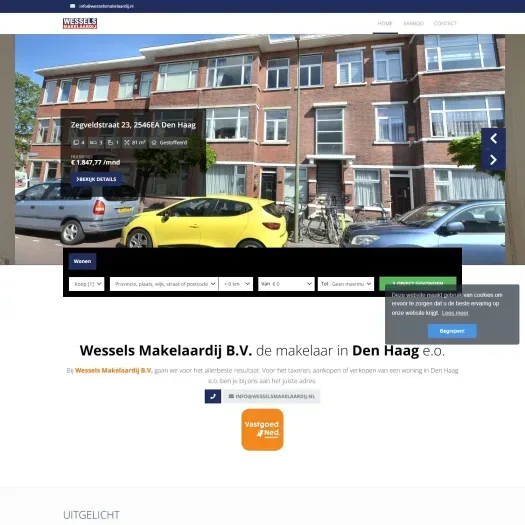 Screenshot van de website van www.wesselsmakelaardij.nl