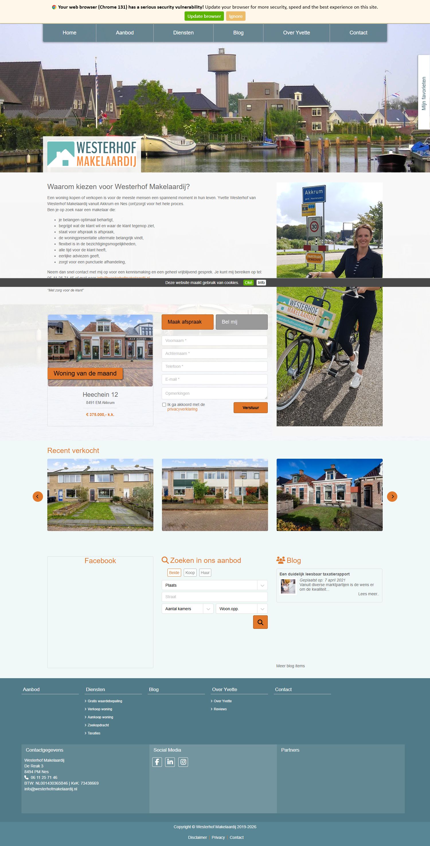 Screenshot van de website van www.westerhofmakelaardij.nl