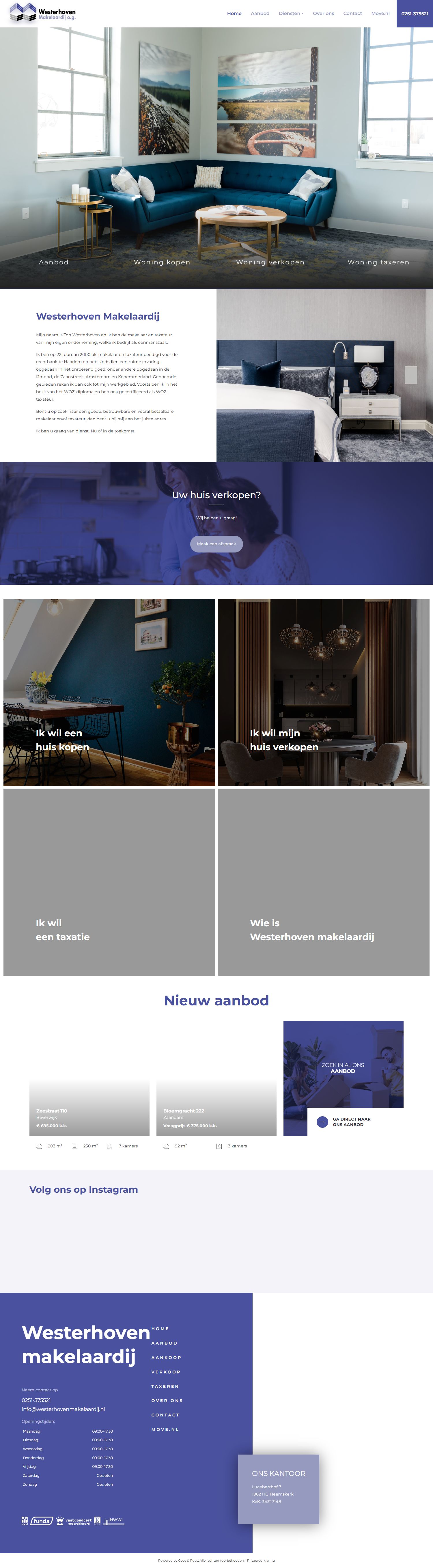 Screenshot van de website van www.westerhovenmakelaardij.nl