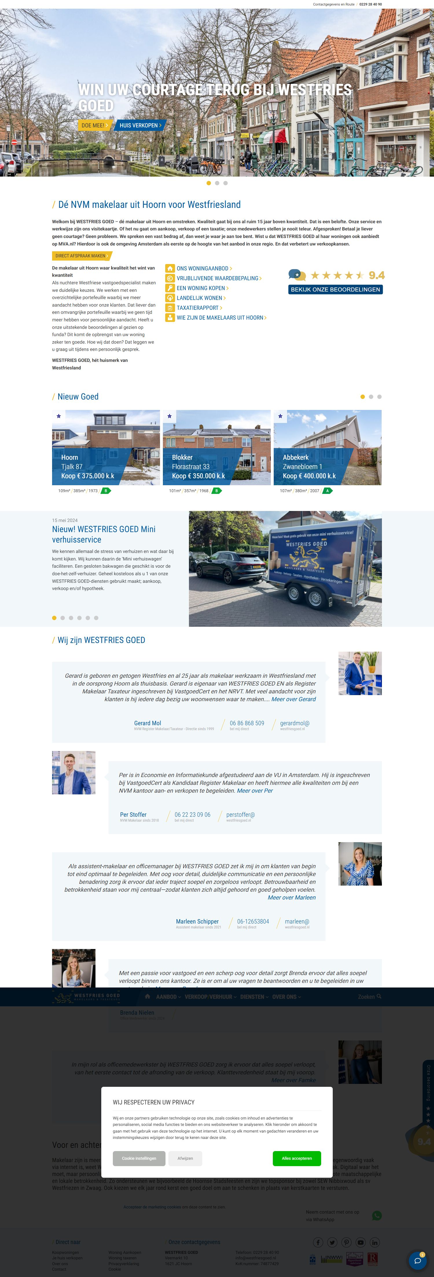 Screenshot van de website van www.westfriesgoed.nl