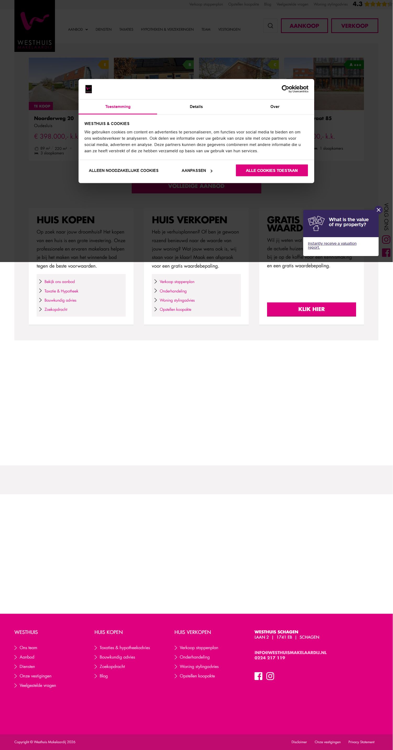 Screenshot van de website van www.westhuismakelaardij.nl