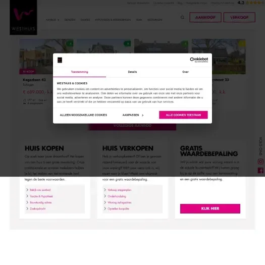 Screenshot of the website of www.westhuismakelaardij.nl
