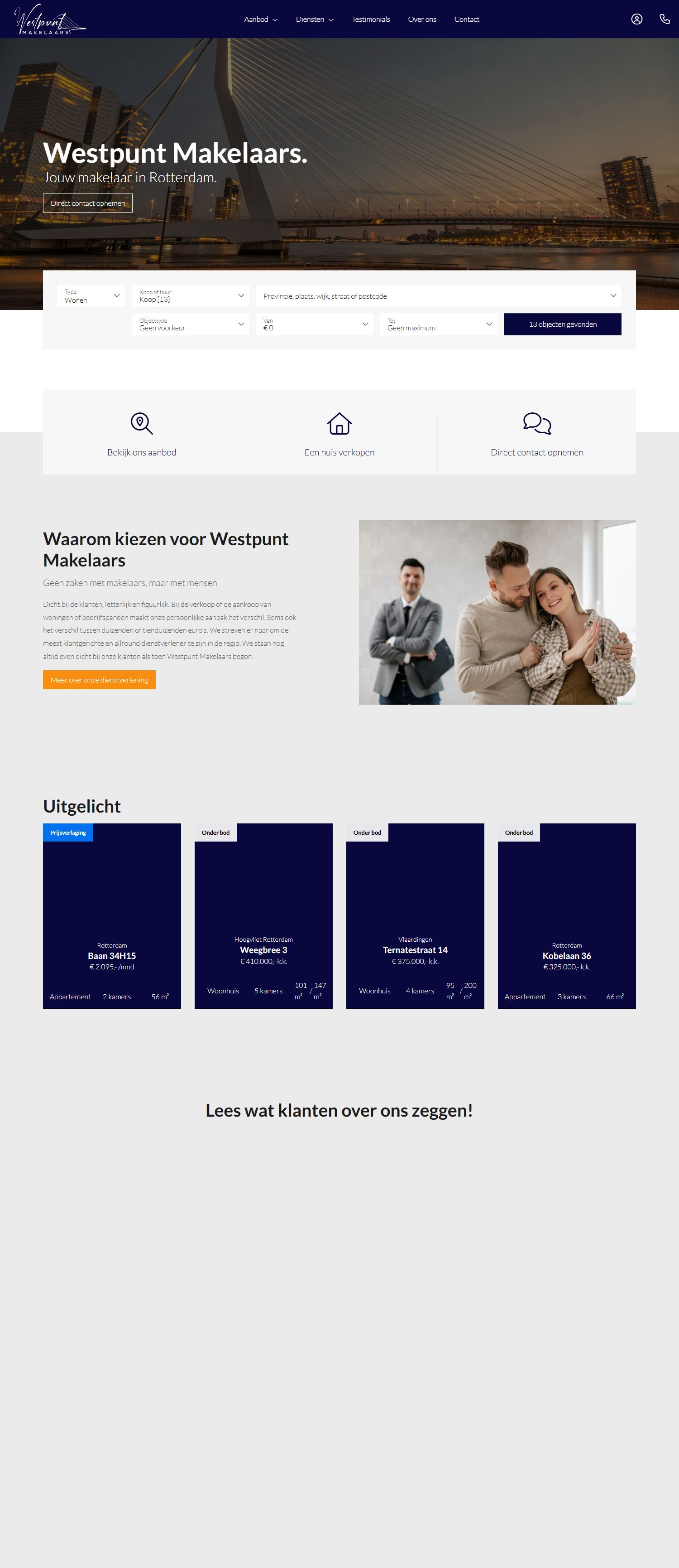 Screenshot van de website van www.westpuntmakelaars.nl