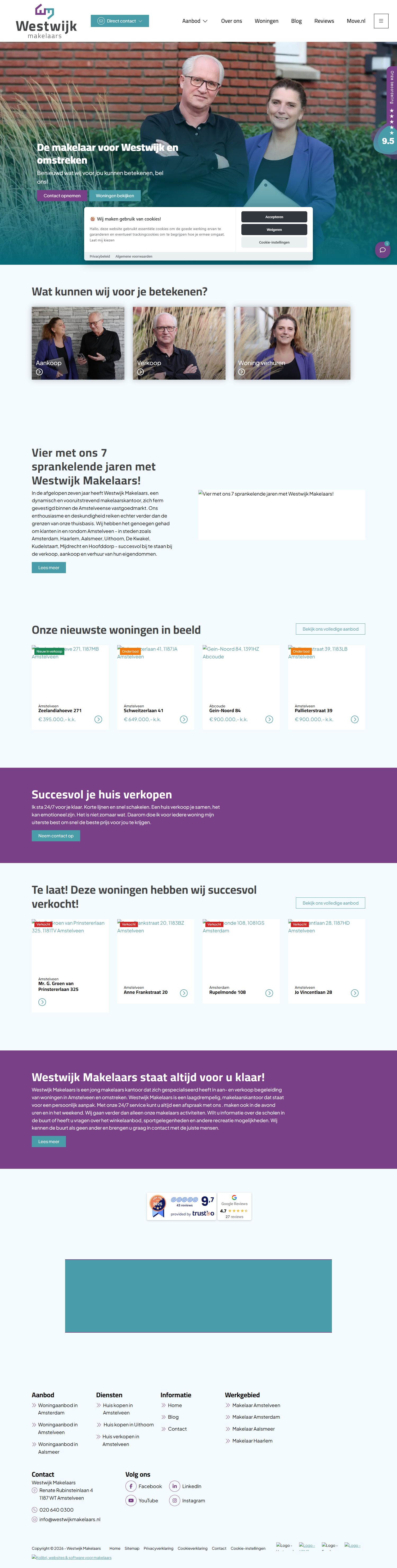 Screenshot van de website van www.westwijkmakelaars.nl