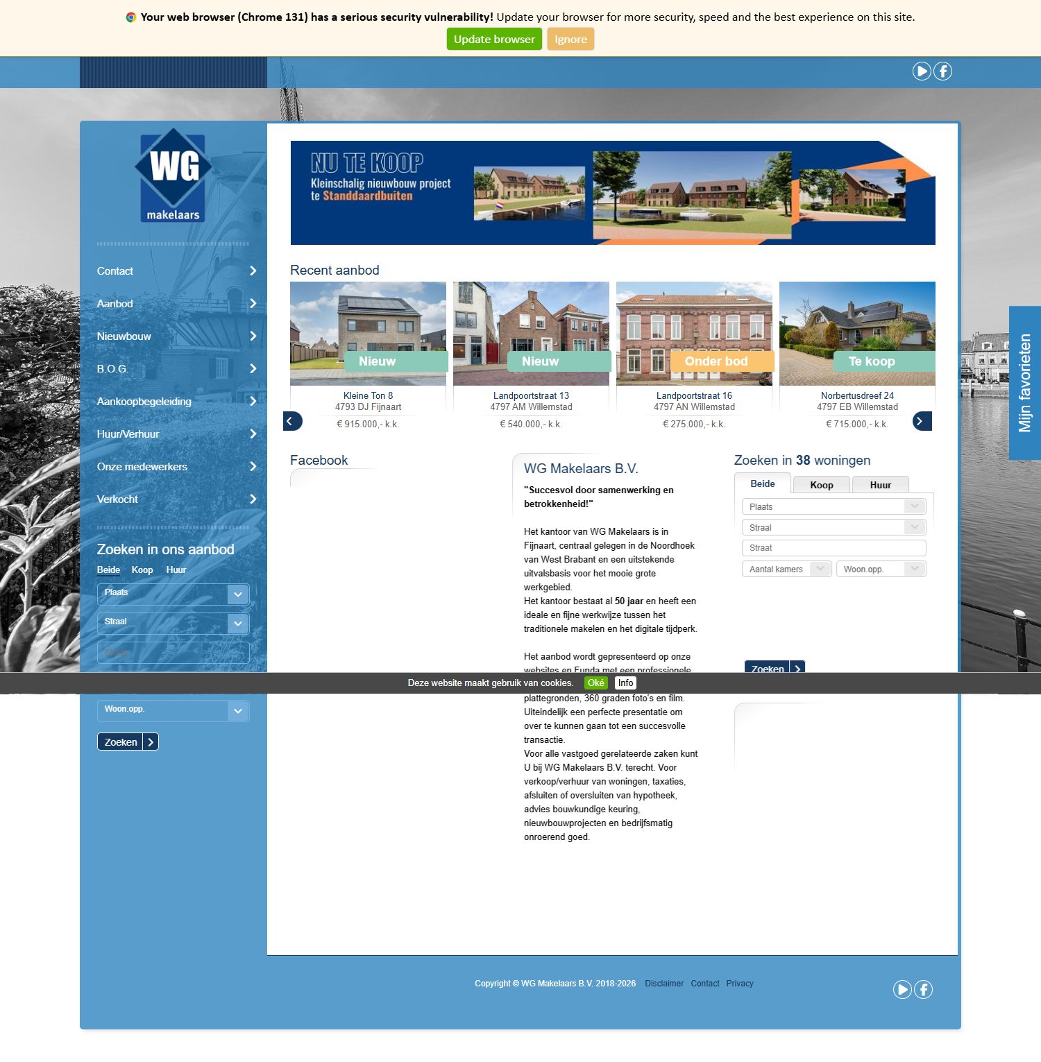 Screenshot van de website van www.wgmakelaars.nl
