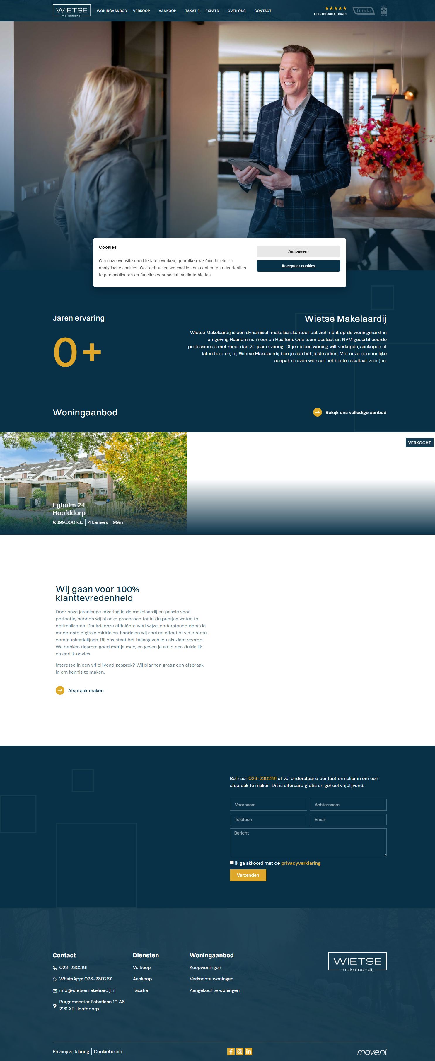 Screenshot van de website van www.wietsemakelaardij.nl