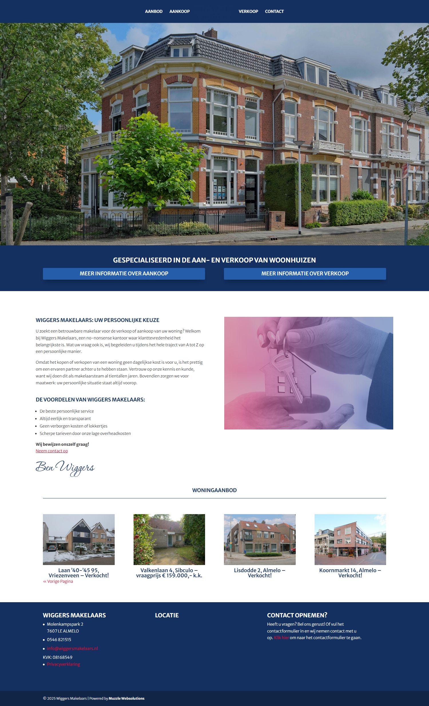 Screenshot van de website van www.wiggersmakelaars.nl