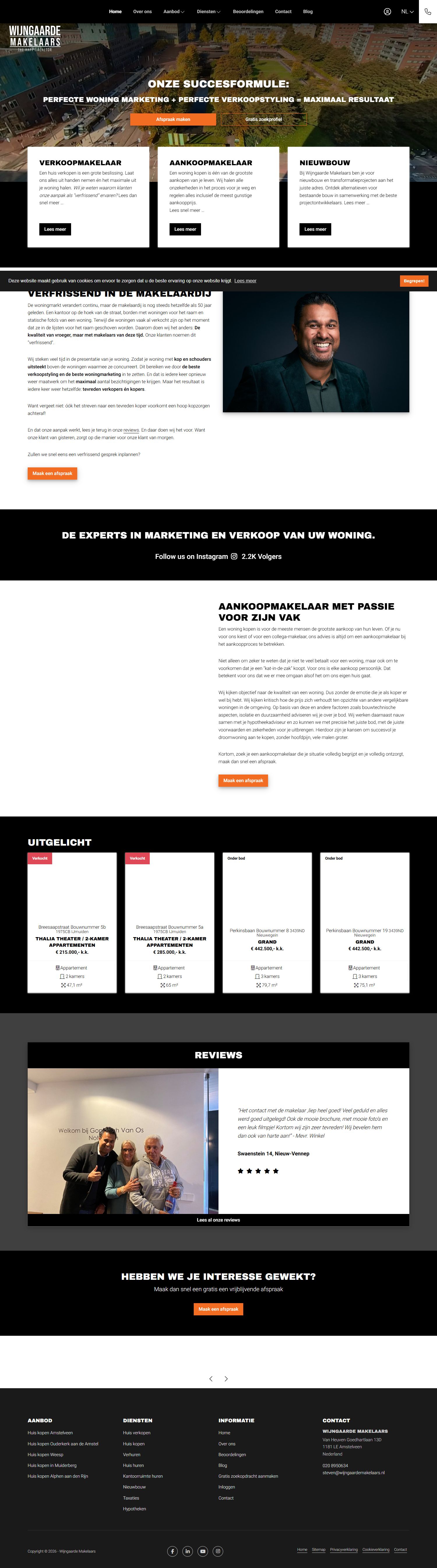 Screenshot van de website van www.wijngaardemakelaars.nl