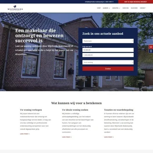 Screenshot van de website van wijnholds-makelaardij.nl